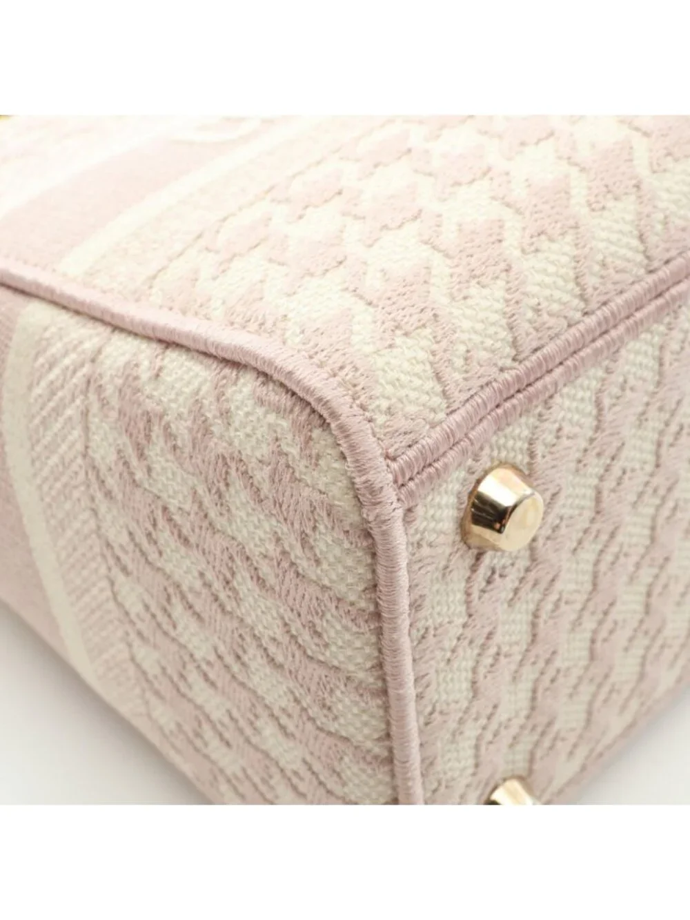 Dior Handbag Lady D-lite Houndstooth 2-Way Pink Ivory Canvas Tote